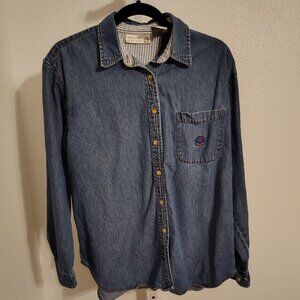Bugle Boy Women's Button Up Denim Jean Top Size XL Vintage Blue Cotton
